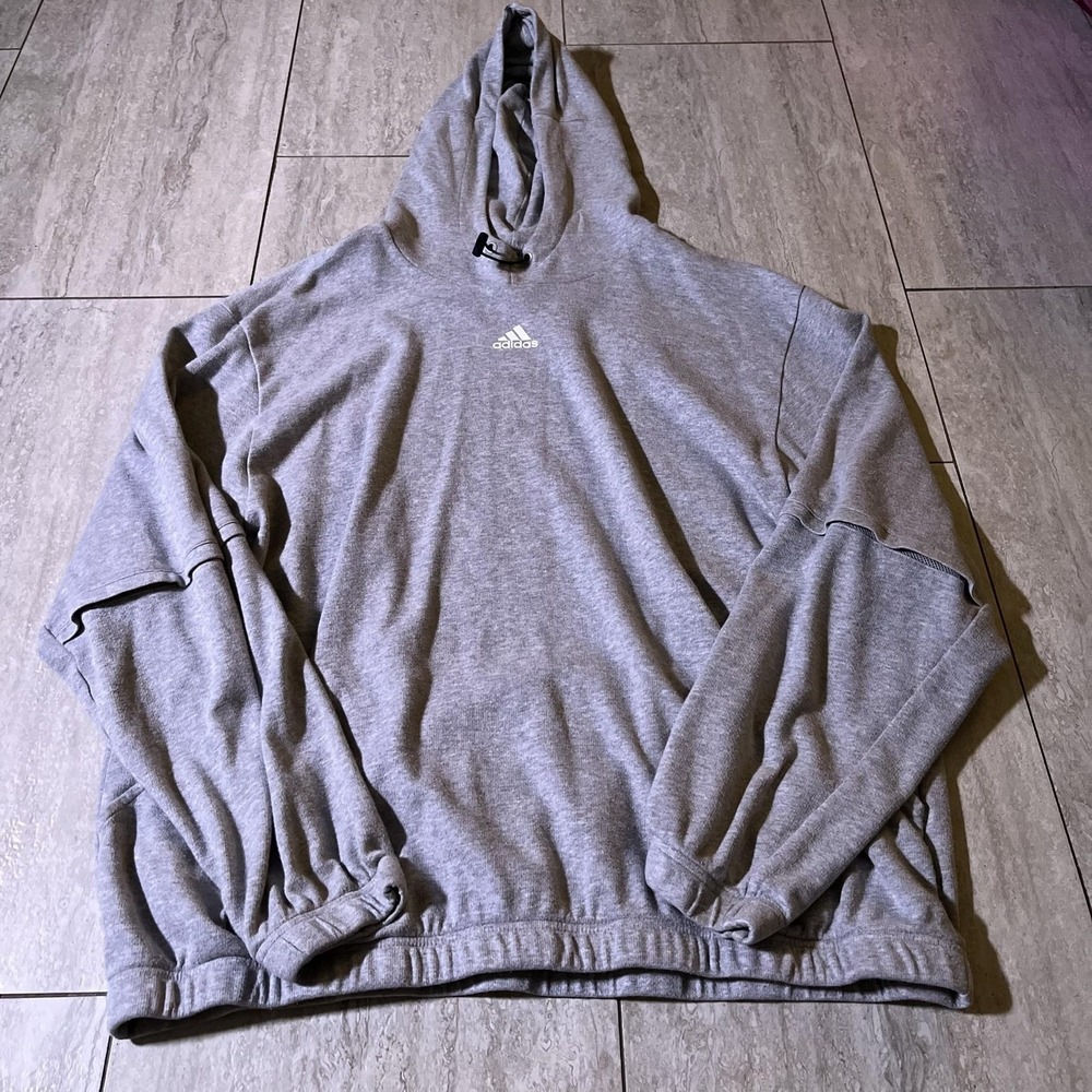 Adidas Hoodie Mens XL Gray Fleece Pullover Logo Training Athletic H57003